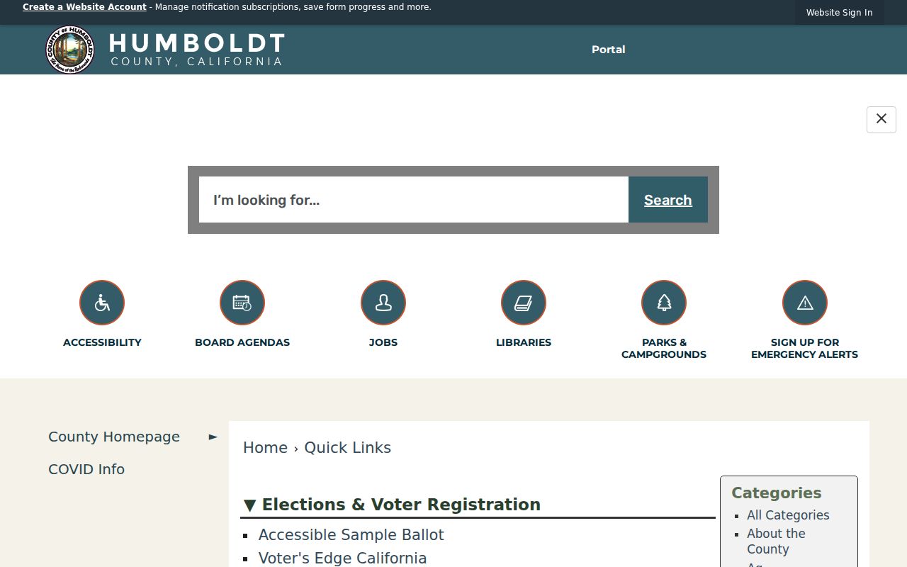 Humboldt County elections quick links with voter information request form